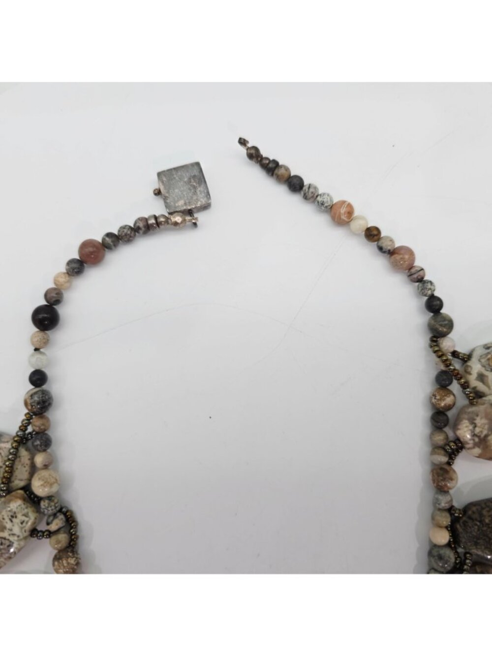 Natural Gemstone 925 Sterling Silver Beaded Multi Color Necklace 15" - Picture 5 of 7
